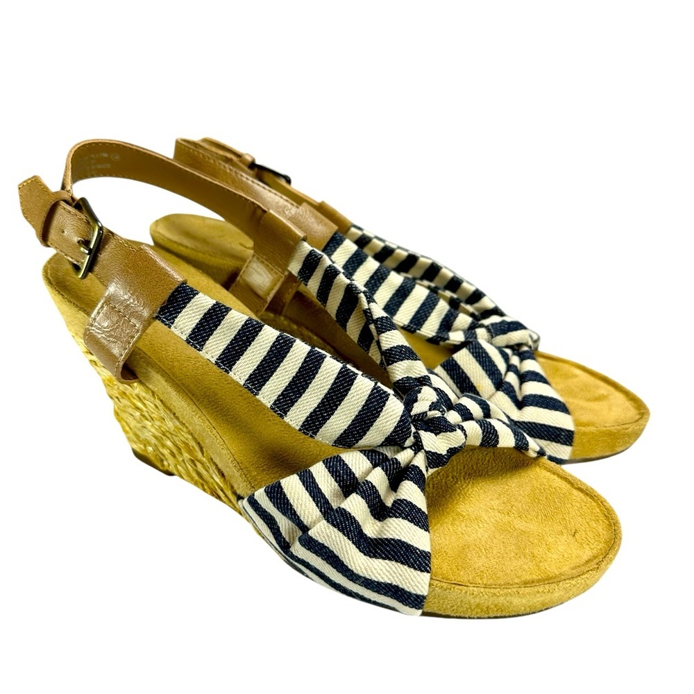 Striped Navy and White Wedge Sandals - Women's Tan Espadrille Wedges